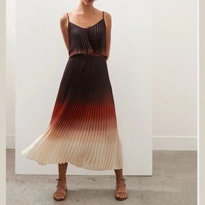 Pleated Satin Midi Skirt